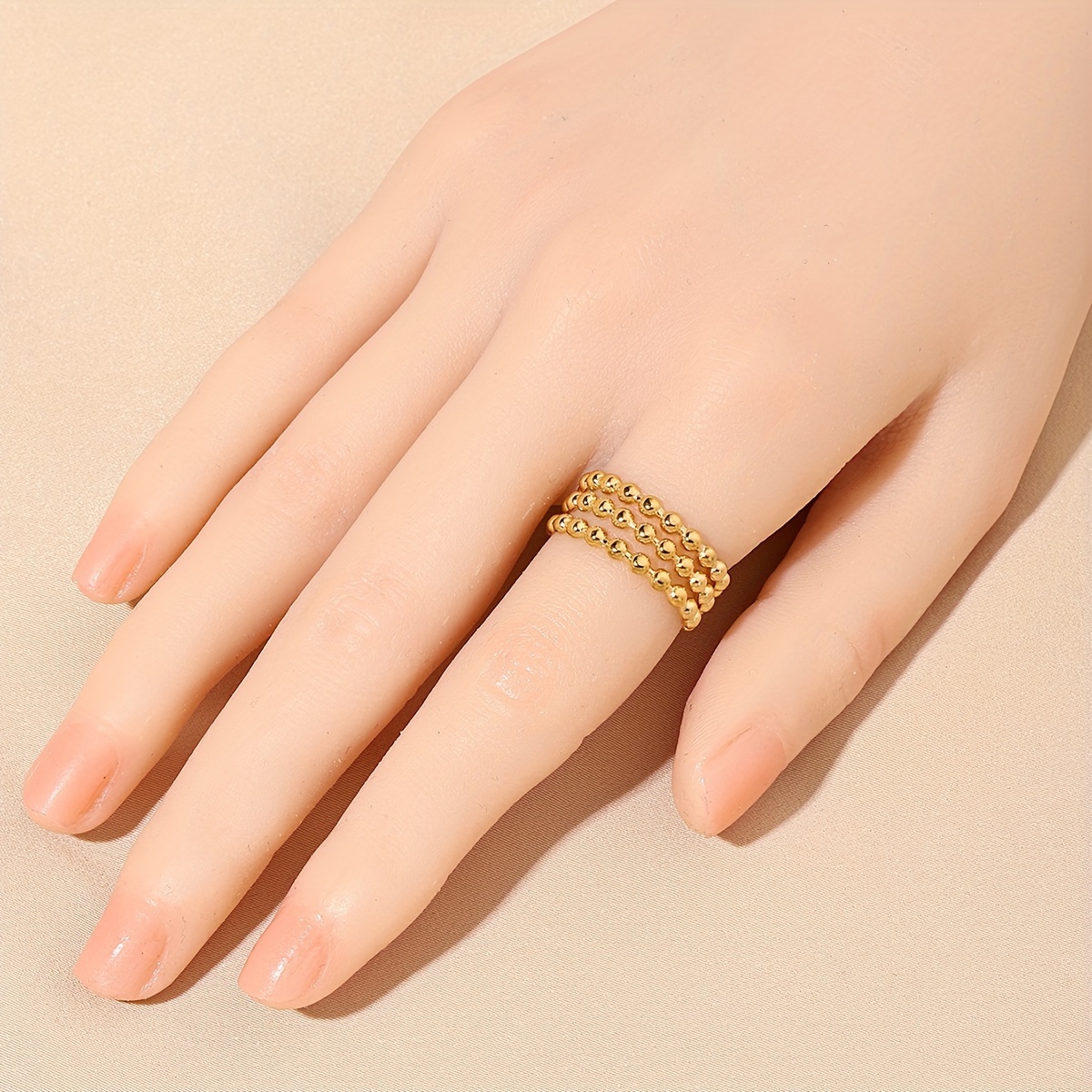 Triple Layer Hollow Bead Stainless Steel Ring